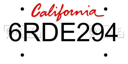 6RDE294 California License Plate