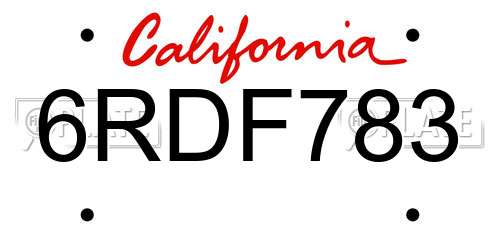 6RDF783 California License Plate