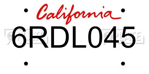 6RDL045 California License Plate