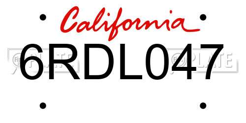 6RDL047 California License Plate