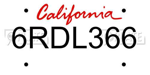 6RDL366 California License Plate
