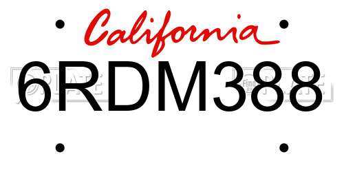 6RDM388 California License Plate