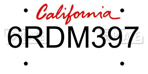 6RDM397 California License Plate