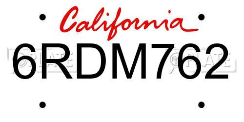 6RDM762 California License Plate
