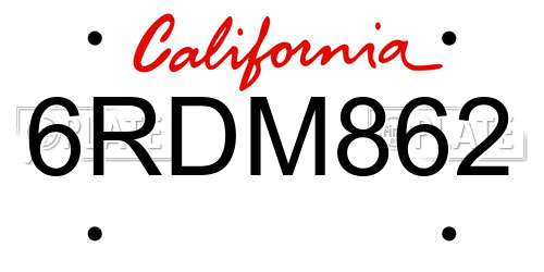 6RDM862 California License Plate