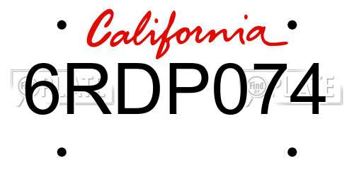 6RDP074 California License Plate