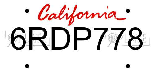 6RDP778 California License Plate