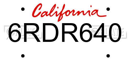 6RDR640 California License Plate