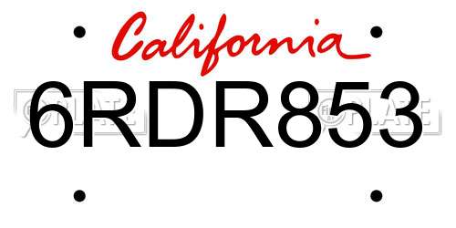 6RDR853 California License Plate