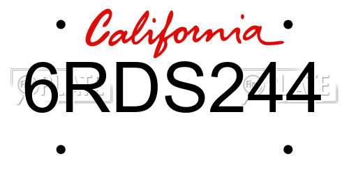 6RDS244 California License Plate