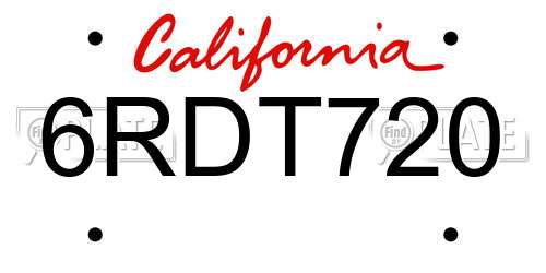 6RDT720 California License Plate