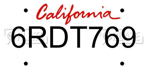 6RDT769 California License Plate