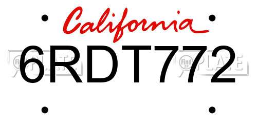 6RDT772 California License Plate