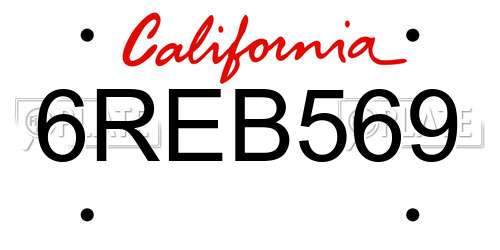 6REB569 California License Plate
