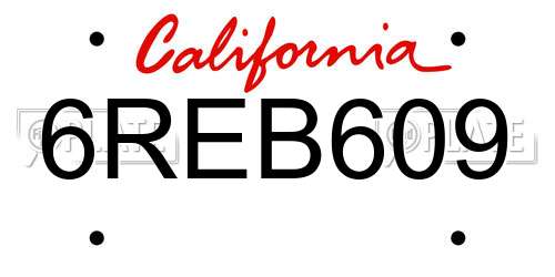 6REB609 California License Plate