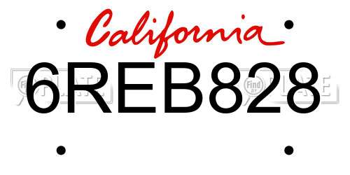6REB828 California License Plate