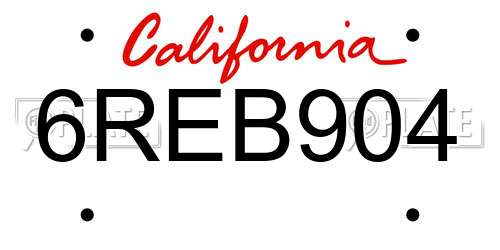 6REB904 California License Plate