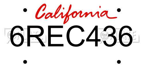 6REC436 California License Plate