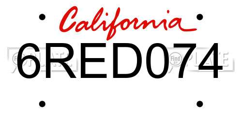 6RED074 California License Plate
