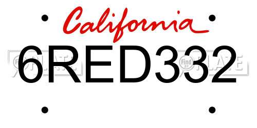 6RED332 California License Plate