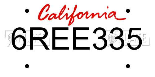 6REE335 California License Plate