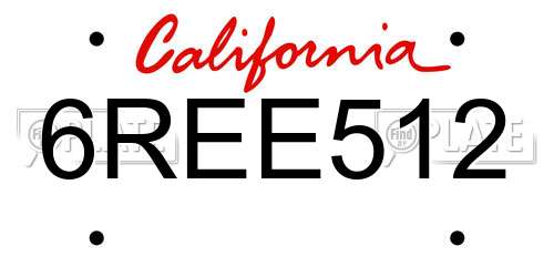 6REE512 California License Plate