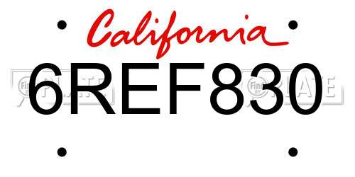 6REF830 California License Plate