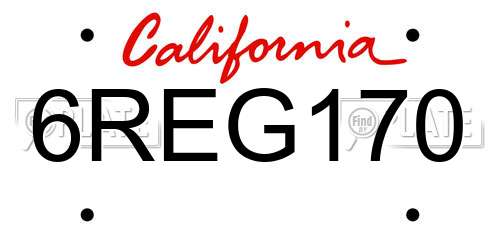 6REG170 California License Plate
