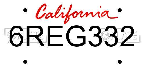 6REG332 California License Plate