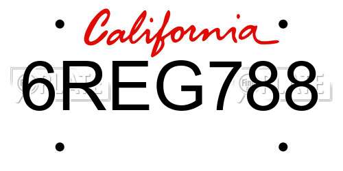 6REG788 California License Plate