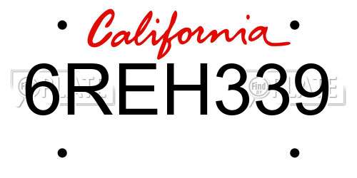 6REH339 California License Plate