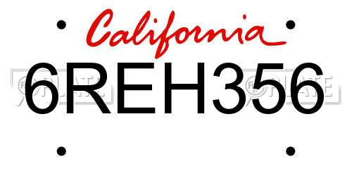 6REH356 California License Plate