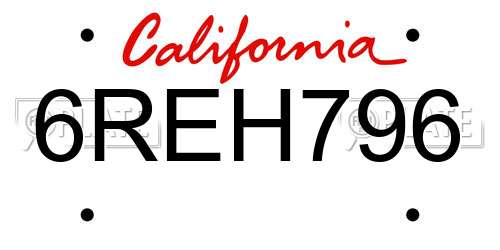 6REH796 California License Plate