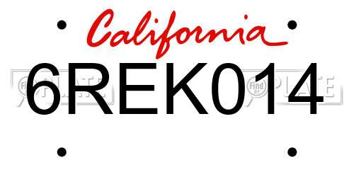 6REK014 California License Plate