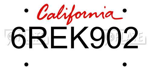 6REK902 California License Plate