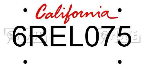 6REL075 California License Plate