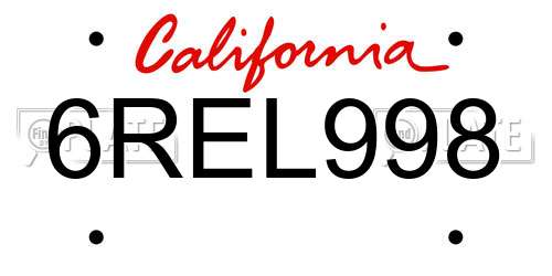 6REL998 California License Plate