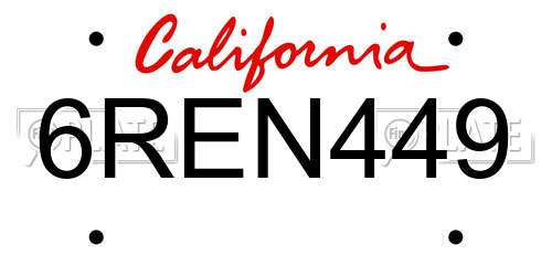6REN449 California License Plate