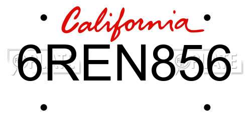 6REN856 California License Plate