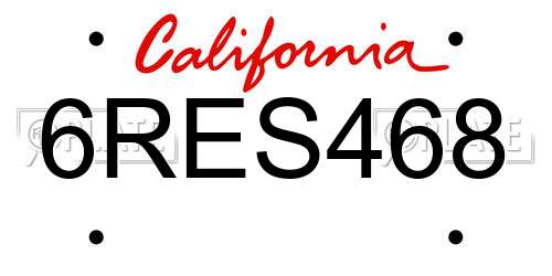 6RES468 California License Plate