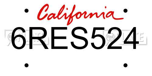 6RES524 California License Plate