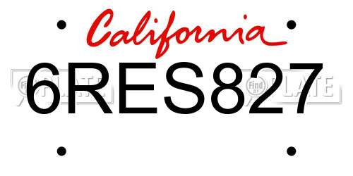 6RES827 California License Plate