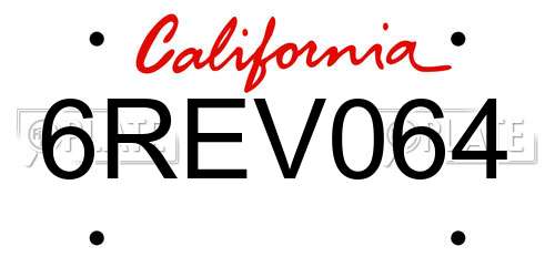 6REV064 California License Plate