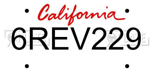 6REV229 California License Plate