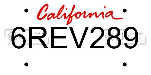 6REV289 California License Plate