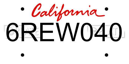 6REW040 California License Plate
