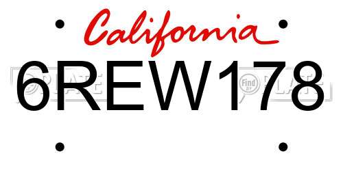6REW178 California License Plate
