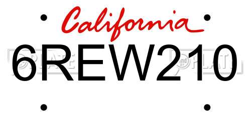 6REW210 California License Plate