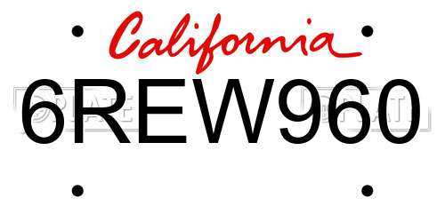 6REW960 California License Plate