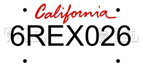 6REX026 California License Plate